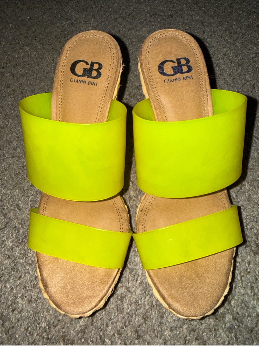 Gianni Bini Neon Yellow Double-Band Slide Sandals
